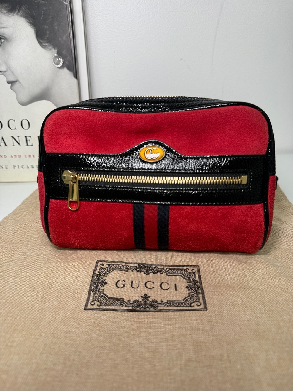 Gucci Ophidia Small Suede Belt Bag | Red & Black | AUTHENTIC